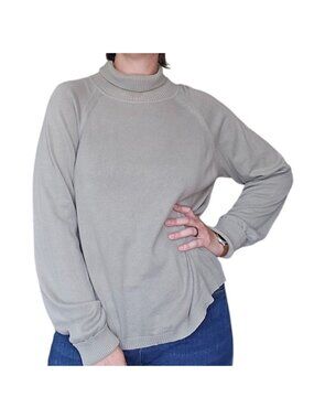 Vintage Talbots Gray Green Turtle Neck Sweater Womens Large 100% Cotton Neutral